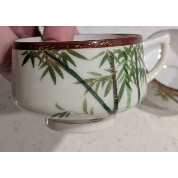 Kutani 3 teacups Bamboo Geisha Bone China Footed Japan - Picture 7 of 14